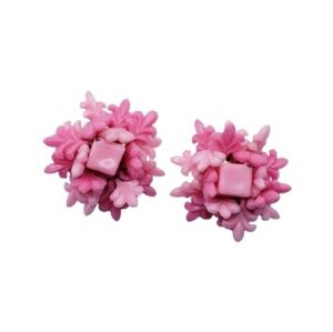 Hong Kong Pink Floral Beaded Clip-On Earrings